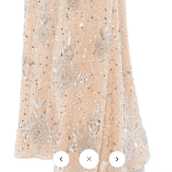 MAC DUGGAL 10769 SEQUINED FLORAL EMBELLISHED LONG SLEEVE SILVER NUDE GOWN sz 12 - Picture 2 of 6